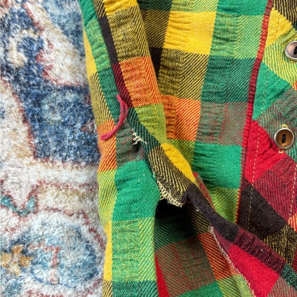 Vintage 60s 70s Colour Blocked Textured Button-up Shirt Medium - Picture 5 of 6